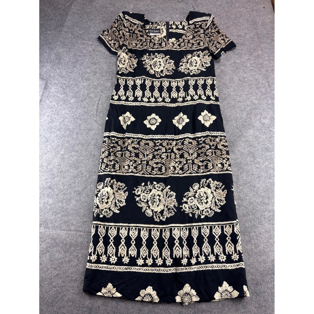 VTG Ms Choice California Floral Block Print Rayon Midi Dress Black Womens 10